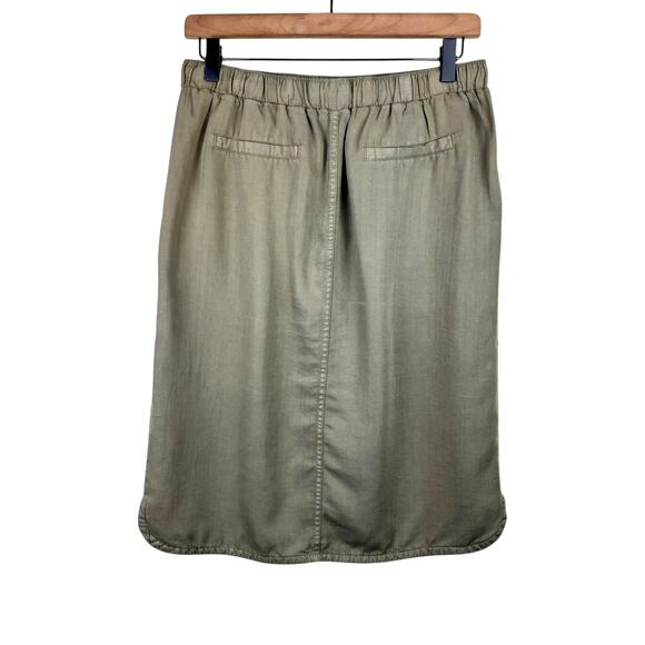 Down East Olive Green Elastic Drawstring Waist Midi Skirt with Pockets - Picture 4 of 7